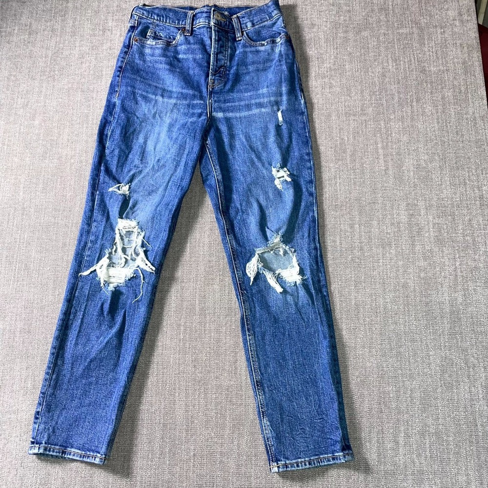 Old Navy Sky-Hi Straight Jeans Womens 6 Blue Denim Distressed Secret Slim Pocket